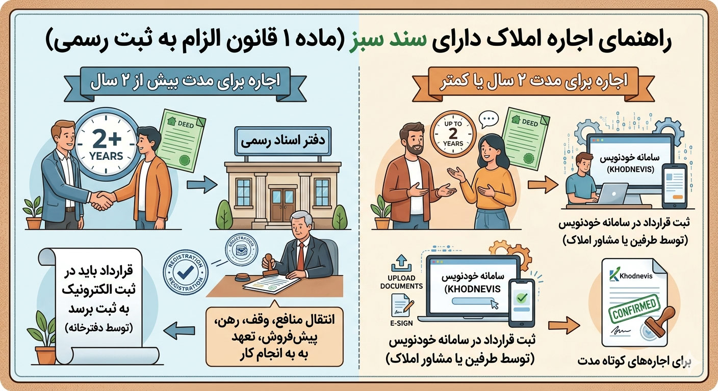 راهنمای اجاره املاک دارای سند سبز رنگ کمتر از دو سال و بیشتر از دو سال